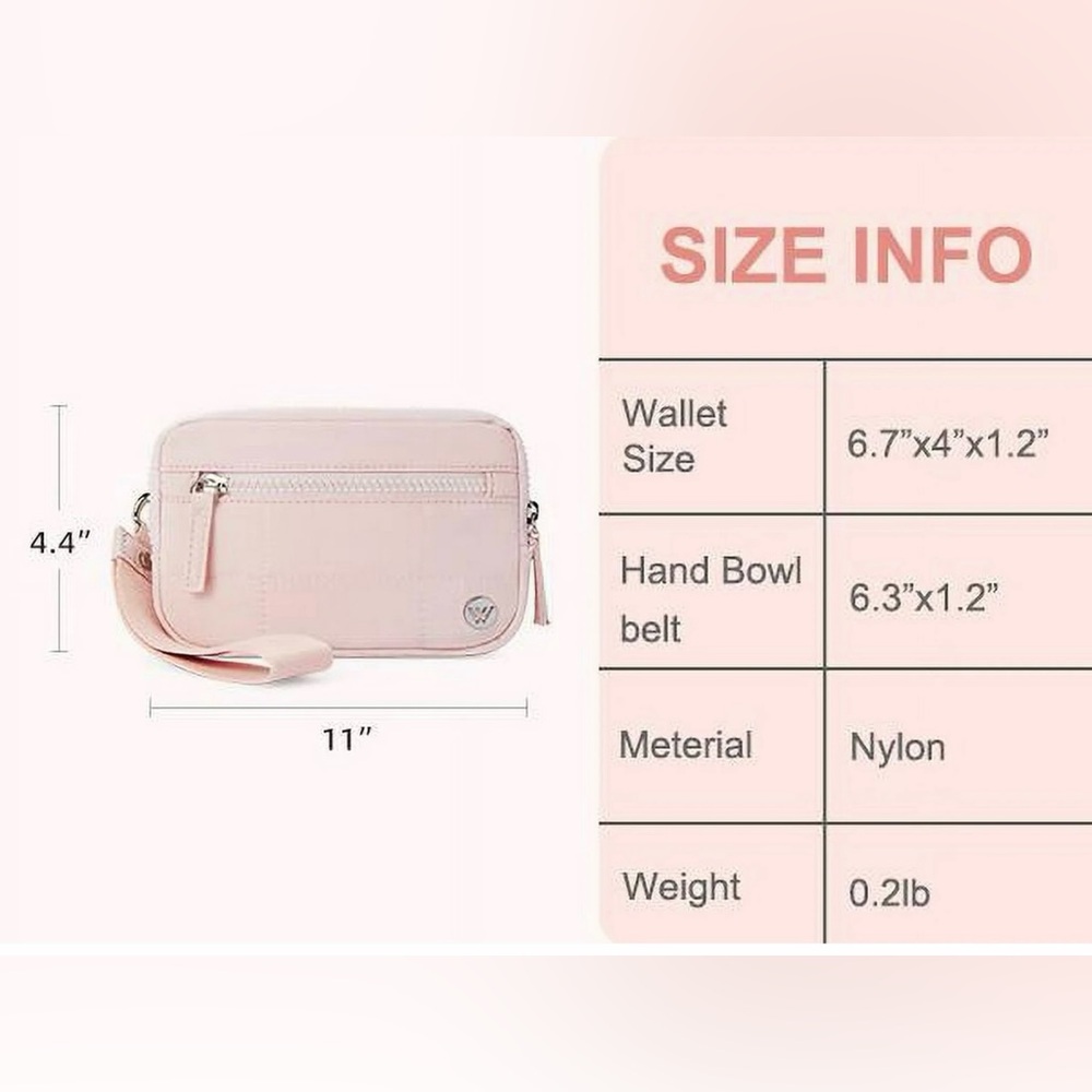 Westbronco Nylon Quilted Wristlet; Rose Pink; NWT; Multi Zipper Compartments - Picture 8 of 14